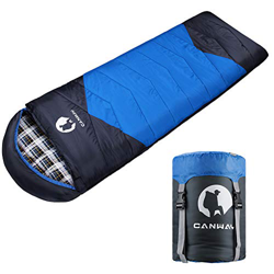 CANWAY Saco de Dormir con Capucha, Impermeable con Bolsa de Compresión, 3 Estaciones 2~29℃, para Viajes, Camping, Senderismo Franela Azul características