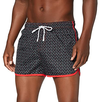 LVB Trendy Bañador Tipo bóxer, Negro Estampado All Over, M para Hombre