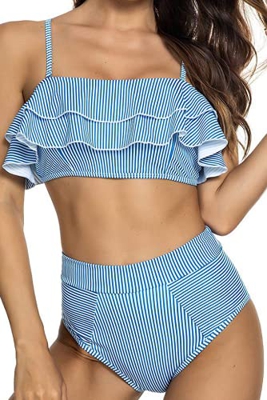 heekpek Bikini con Volantes a Rayas Top Palabra de Honor Relleno Braga Talle Alto para Mujer