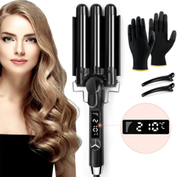 Rizador de Pelo 3 Barriles de 25mm, CYLARAT Ondulador de Pelo Profesional Rizar Tourmaline Cerámica con Pantalla LCD y Guantes, Temperatura Ajustable  en oferta
