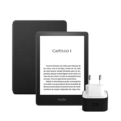 Kindle Paperwhite Essentials Bundle con Kindle Paperwhite (8 GB, con publicidad), Funda de Piel de Amazon y Cargador Amazon PowerFast (9 W)
