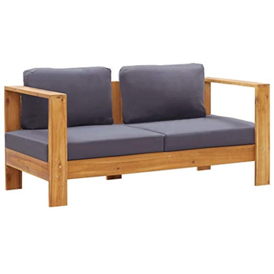 vidaXL Madera Maciza de Acacia Banco Sofá de Jardín y Cojines Asiento Butaca Bancos Muebles Exterior Patio Terraza Balcón Descanso Gris