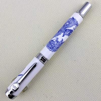 Lujo Pluma Gullor 950 porcelana azul y blanca del dragón Medio Plumín 18kgp