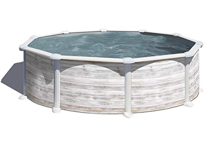 Gre KITPR358N – Piscina Desmontable con decoración nórdica, 350 x 132 cm, filtración 6 m3/h, con Postes Laterales, Gris