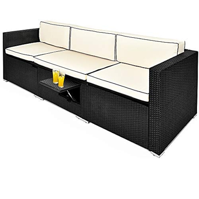 Casaria Deuba Tumbona de jardín con Respaldo Ajustable Cojines Mesa Plegable sofá Poliratán Color Negro terraza Patio Exterior