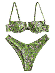 ZAFUL Bikini Set de Dos Piezas Floral Corte Alto Bikini con Arco & V Bañador para Mujer (Verde, S) características