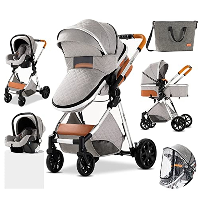 Sillas de paseo Cochecito de bebé 3 en 1 Triciclo Baby Walker Cochecito de alto paisaje Cochecitos plegables Carrito de bebé para bebé 0-36 meses (lig