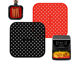 2 piezas Revestimientos Cuadrados Reutilizables para Freidora de Aire - Almohadilla de silicona antiadherente para cesta freidora de aire 21'5cm - Acc precio