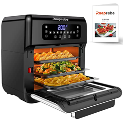 Freidora sin Aceite 10L, Roaprobe Horno de Aire Caliente, Air Fryer 1500W, Pantalla Táctil LED Freír, Asar a la Parrilla, Asar, 5 Accesorios y Recetas características