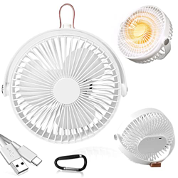 Yeelan Ventilador de camping, ventilador de escritorio con luz LED, recargable con gancho y tornillo de 1/4 pulg,Ventilador de mano USB, ventiladores  en oferta