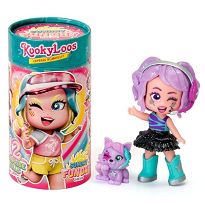 KOOKYLOOS Serie Sunday Funday - Muñeca Sorpresa Coleccionable con Accesorios de Moda, Zapatos, Vestidos y Juguetes, con 3 Expresiones Divertidas