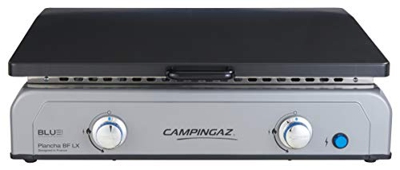 CAMPINGAZ Blue Flame LX - Barbacoa de Gas con Placa esmaltada y 2 quemadores de Acero, Parrilla de Mesa con tecnología BlueFlame para Parrilla mediter