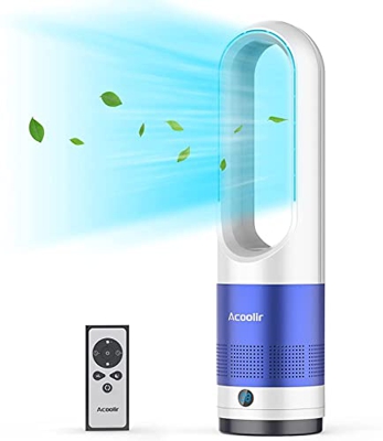 Ventilador de Torre sin Aspas, Ventilador Silencioso con Control Remoto, Oscilación de 80°, 8 Velocidades, 8 Horas de Temporizador, Pantalla LED, Vent