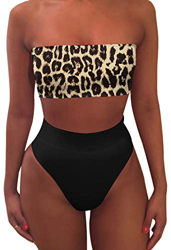 Viottiset Bandeau Top Desprendible Correa Envoltura Push Up Acolchado Cintura Alta Bikini Set Traje de baño Sexy Café Grande características