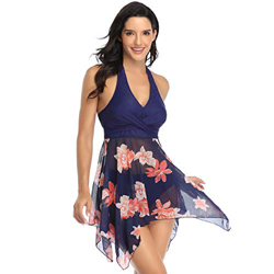 heekpek Bañadores Mujer Traje de Baño Mujer Bañador Halter Estampado Monokini Push Up Elegante Vestido de Traje de Baño y Braguitas 2 Piezas en oferta