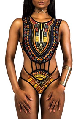 Traje de Baño Africano Mujer Sexy Bikini Tribal Estampado Niñas 1 Pieza Push Up Beachwear Bikini de baño Conjunto Vendaje Monokini Sujetador BJN-8902-