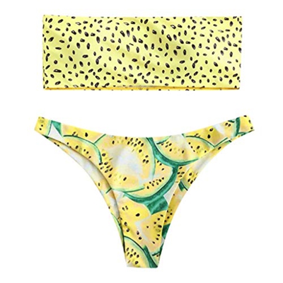 Bikinis Mujer,Dragon868 Adolescentes Chicas sin Tirantes Bikinis Cintura Alta Acolchado Bra Playa Bikinis (S, Amarillo)