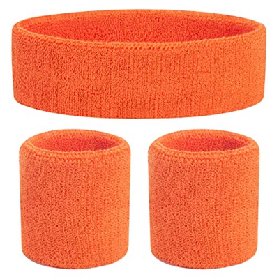 ONUPGO Conjunto de muñequeras para niños con banda de sudor de algodón atlético para deportes (1 diadema + 2 pulseras) (naranja)