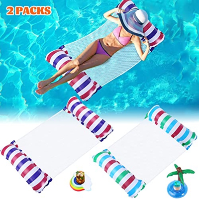 Vubkkty Colchoneta Piscina con Titular de Bebidas 2 PCs, 4 en 1 Hamaca de Agua Inflable Flotante para Adultos 2022