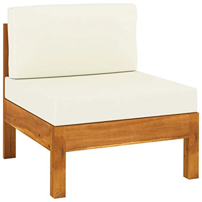 vidaXL Madera de Acacia Sofá Central con Cojines Seccional Asiento Silla Sala de Estar Salón Terraza Patio Exterior Balcón Estable Blanco Crema