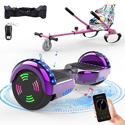 HOVERMAX Hoverboards con Asiento, Hoverboards de 6.5 Pulgadas con Hoverkart, Hoverboards Kart con Bluetooth Led Flash Control Remoto y Bolsa de Transp