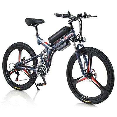 AKEZ Bicicleta eléctrica Plegable para Hombre Mujer de 26 Pulgadas, Bicicleta eléctrica Plegable montaña Bicicleta eléctrica Plegable con batería de 3