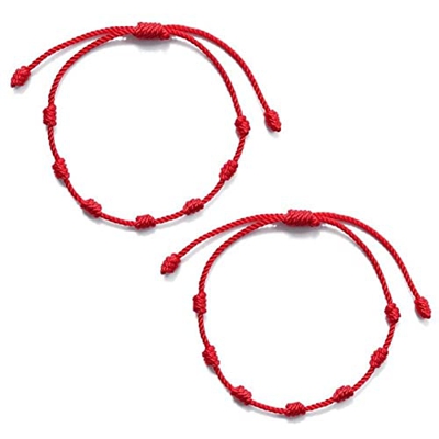 Froiny 2 Unids 7 Nudos Pulsera Cuerda Roja para Protección Ojo Malvado Buena Suerte Amuleto para Éxito Y Prosperidad Pulsera Amistad