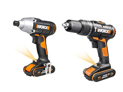 WORX WX938 18V (20V MAX) Destornillador de impacto y taladro de martillo, paquete doble, negro