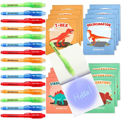 BONNYCO Bolígrafo Tinta Invisible y Libreta Dinosaurios Pack x16 Detalles Cumpleaños Niños, Regalos Cumpleaños Niños Colegio, Piñatas de Cumpleaños | 