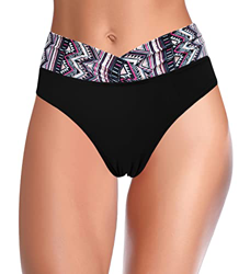 SHEKINI Traje de Baño para Mujer Abdominal Cintura Alta de Bikini Pantalones de natación Ruched Color Sólido Bañadores Retro Ropa de Playa Bikini Brag precio