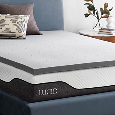 LUCID Sobrecolchón viscoelástico de 5 cm con partículas de carbón de bambú, 135 x 190 cm