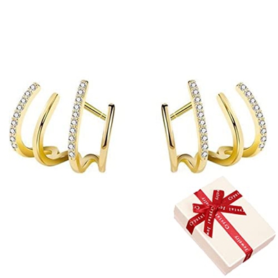 Twaynorb Shiny Crystal Earrings,Claw Earring Cuff For Women,Four-Claw Pin Rope Earrings,Zircon Pierced Needle Ear Cuffs Wrap Stud Earrings (Gold)