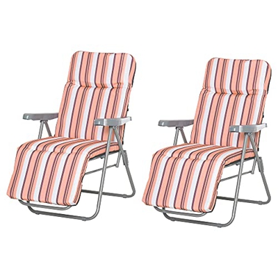 Outsunny 2 Tumbonas Plegables de Jardín Sillas de Gravedad Cero de Acero con Cojín Acolchado Respaldo Ajustable en 5 Posiciones y Reposapiés 60x75x65-