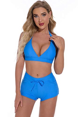 heekpek Bikinis Mujer Push Up Halter Bikini Estampado Cuello de V Trajes de Baño Mujer Bañadores Tops y Braguitas 2 Piezas
