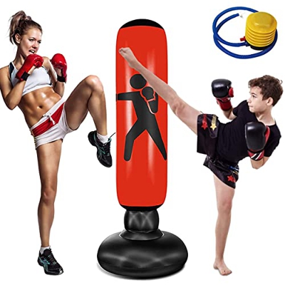 Saco de Boxeo para ni?os y Adultos, 1,6 m, Columna de Boxeo, Hinchable, Rebote Instant¨¢Neo, Saco de Arena para ni?os y Adultos, para Practicar Artes 