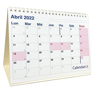 Calendario 2022 de escritorio tamaño 20X15 cm 12 Meses festivos españoles. Ideal para pequeñas notas en el escritorio en la oficina de la casa y el tr