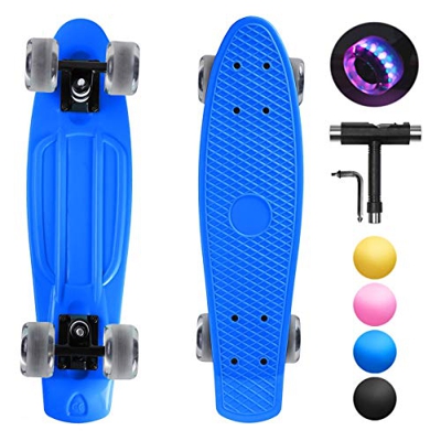 shownicer Monopatín Skateboard Completo Mini Cruiser Patín Plástico Penny Board 22'' para Niños Adultos Principiantes, LED Ruedas Iluminadas & ABEC-11