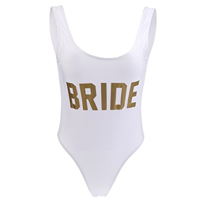 D DOLITY 1x Monokini Traje de Baño Playa Mujeres Letras Dorado Impreso Bañador Suave Tacto - S, Blanco