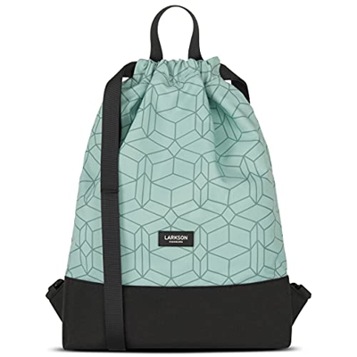 LARKSON Bolsa de Deporte Mujeres y Hombres Verde Menta - No 7 - Bolsa de Cuerda para Niños con Bolsillo Interior - Mochila Pequeña de Tela para Gimnas