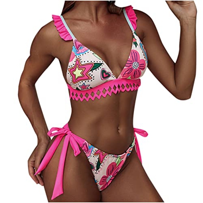 Nuevo 2022 Mujer Bikini Conjunto de Bikinis dos piezas cordón impresión volantes Moda Ropa de Playa Sexy Push up talle bajo Bikini Tankinis Beachwear 