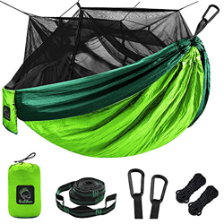 Hamaca de camping individual y doble con mosquito/mosquitera, portátil de nailon 210T con correas de 10 pies, 17 trabillas y mosquetones para camping, en oferta