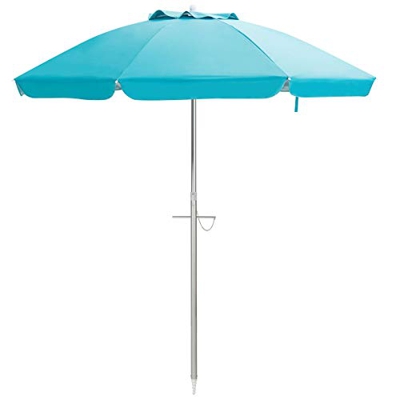 COSTWAY Sombrilla de Playa de 198 cm Parasol de Aluminio para Jardín Mercado Patio Sombrilla Inclinable con Bolsa de Transporte Sin Base (Azul)