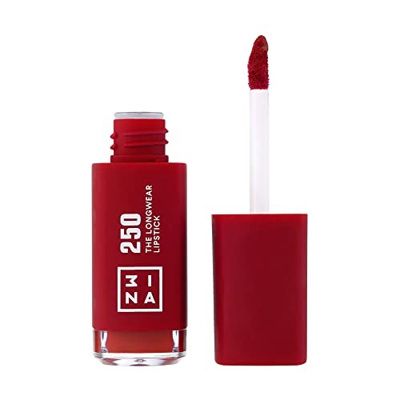 3ina Maquillaje vegano sin crueldad – The Longwear Lipstick 250 – Rosa oscuro rojo – Lápiz labial líquido de acabado mate duradero – altamente pigment