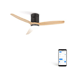 CREATE / WINDCALM DC / Ventilador techo con luz motor DC negro aspas madera natural / Silencioso, temporizador, con WIFI en oferta