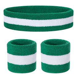 ONUPGO Juego de pulseras para el sudor para niños – Banda deportiva de algodón para deportes (1 diadema + 2 pulseras) (verde/blanco/verde) características