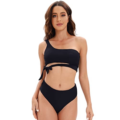 Conjuntos de Bikini para Mujer Un Hombro Push Up Bandeau Bikini Top Cintura Alta Braguitas de Bikini de Tiro Alto, Bikinis de Verano de 2 Piezas Traje