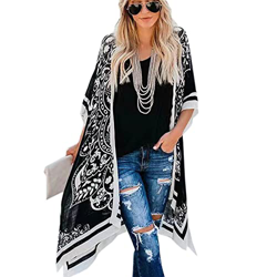 Chaqueta de Playa de Manga Corta para Mujer con Estampado de Kimono Vestido de Playa Vestido Suelto de Bikini Mujer Ropa de Baño Playa Traje de Baño V precio