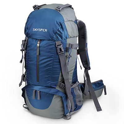 SKYSPER 50L Mochilas de Senderismo al aire libre Mochila de Senderismo Macutos Impermeable Ergonómica para Viajes Excursiones Acampadas Trekking (Ⅱ-Az