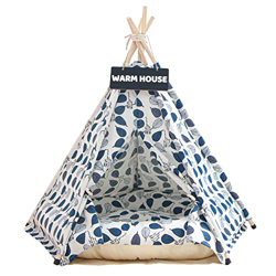 Tipi para Perros y Gatos con Cojin,Tipi de Mascotas con Almohada y Pizarra,Tipi para Perros Gatos Desmontado y Fácil de Limpiar (Blue Leaf) en oferta