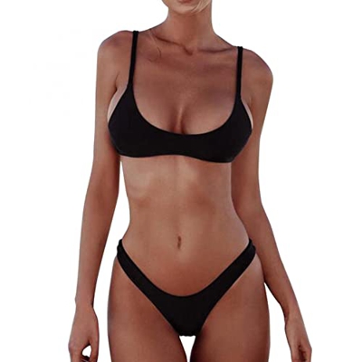 unilarinna Conjunto de bikini push-up acolchado para mujer, dos piezas, para verano, deporte, playa, bikini con sujetador push-up, brasileño, Negro , 